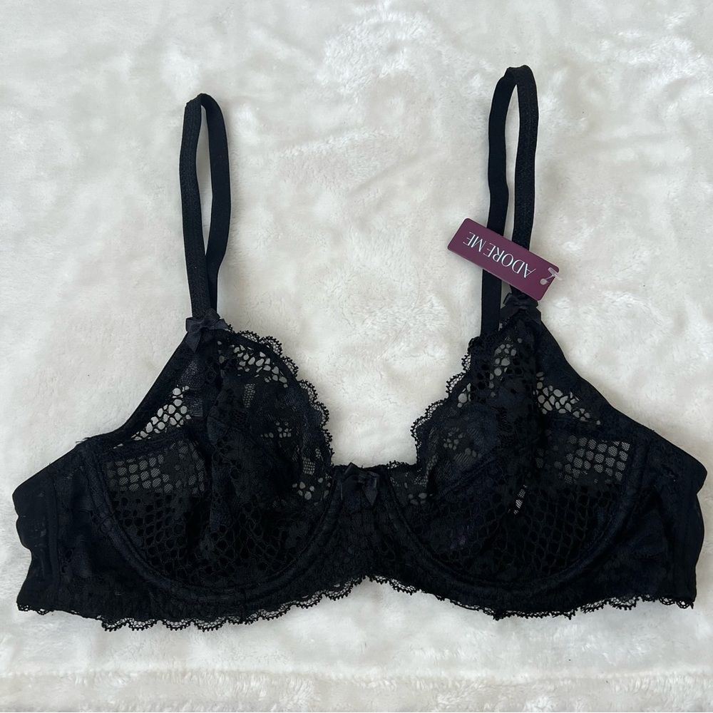 Adore Me Black Lace Bra 34b NWT Underwire Cinthia loungewear sexy see through